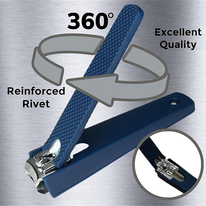 2 Comfort Hold Navy Large Nail Clippers Non-Slip Sure Grip Clipping Removable Catcher Toenails Fingernails Cutter Ultra Sharp Trimmer Stainless Steel Men Women Arthritis Unsteady Hands