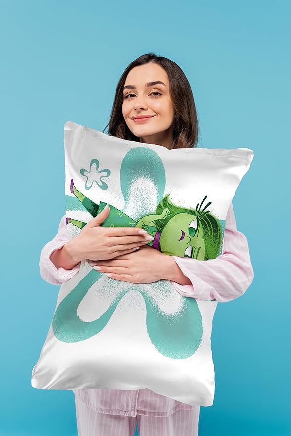 Jay Franco Disney Pixar Inside Out Disgust Satin Pillowcase - Standard Size 20x30 Inch Silky Soft White Premium Pillow Cover