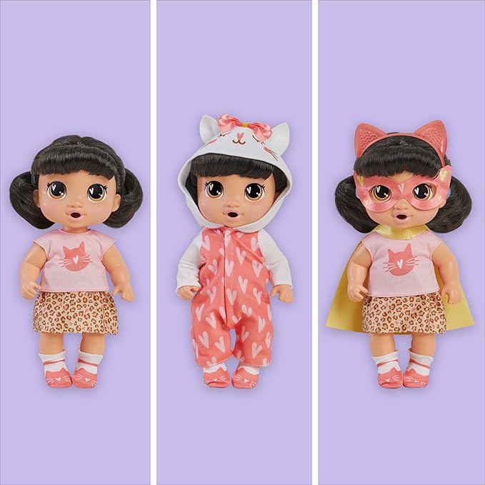 Baby Alive Super BFF Katie Kat Black Hair Dress Up Baby Doll Playset, 11 Inches, Toys for 3 Year Old Girls & Boys & Up (Amazon Exclusive)