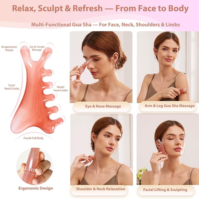 3pcs Scalp Massage Tool Head Massager Gua Sha Comb for Face/Neck/Body/Eye Massage, Promote Lymphatic Circulation Gifts,Pink Resin,Prop 65 Tested Quality