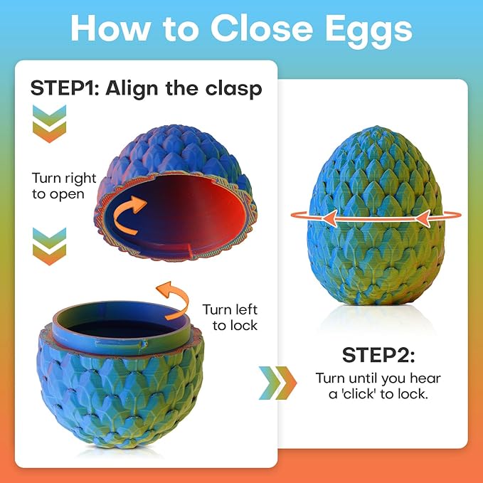 FYEFKJSA 3D Printed Dragon Eggs with Dragon Inside - 12Inch,Articulated Fidget 3D Printed Animals, Interesting Decorative Gift, Easter Basket Essentials Stuffers (Random Neon City)