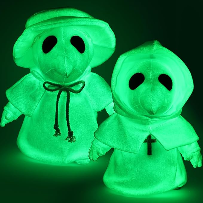 HyDren 2 Pcs Halloween Plague Doctor Plush 12 Inch Raven Doctor Horror Plague White Plushie Dolls Soft Stuffed Animals Gifts for Halloween Christmas Collectible Horror Decors
