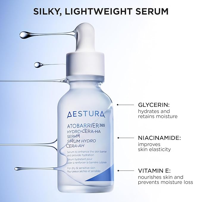 AESTURA ATOBARRIER365 Hydro CERA-HA Face Serum with Ceramide, Hyaluronic Acid, and Niacinamide for Skin Moisture Barrier Repair | Deep Hydration, Suitable for Dry & Sensitive Skin, 30ML / 1.01 fl.oz.