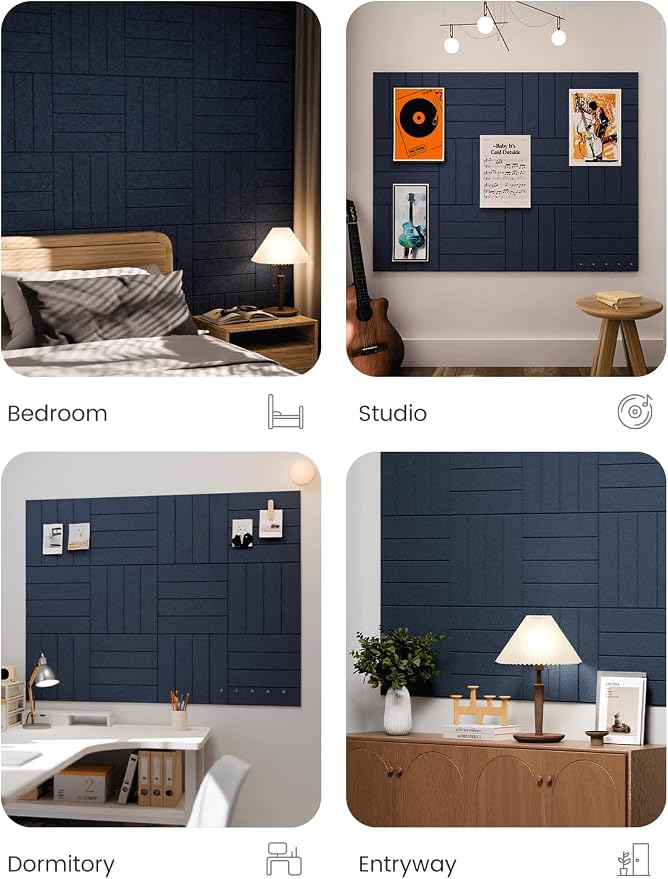 Fluxynara 48" x 36" Large Felt Bulletin Board, Carbon Blue | 12 Pack Cork Board Alternative with 60 Safe Adhesive Tabs, Pin Boards for Wall Decor, Home, Office, Classroom,Dorm