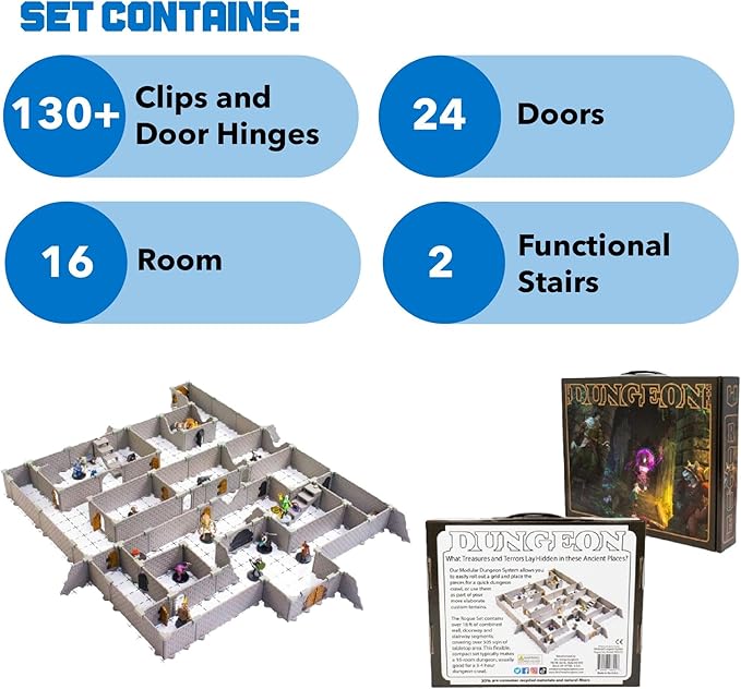 Rogue Dungeon Set - Mini Dungeon Castle Cavern DND Terrain for Tabletop RPGs, Dungeons & Dragons, Pathfinder, War Gaming, and More! by DCD (100+pcs, 3.5sqft, 16rooms)