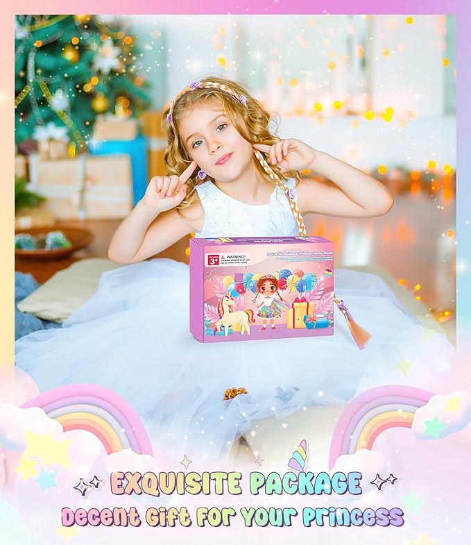 Light up Princess Dress up Clothes for Little Girl, Unicorn Princess Cape Princess Dresses Crown Toy for 3 4 5 6 Girls