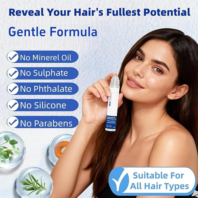 Premium Hair Growth Serum Roll-On with Saw Palmetto, Rosemary & Batana Oil | DHT Blocker with Biotin | Supports Hair | No-Rinse, Fast-Absorbing Formula for Women & Men Pack of 1