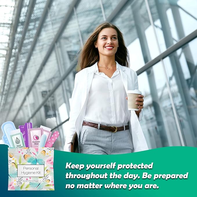 Menstrual Kit All-in-One | Convenience on The Go | Single Period Kit Pack for Travelling, Tweens & Teenagers | Individually Wrapped Feminine Hygiene Products (Butterflies) (10 Pack)