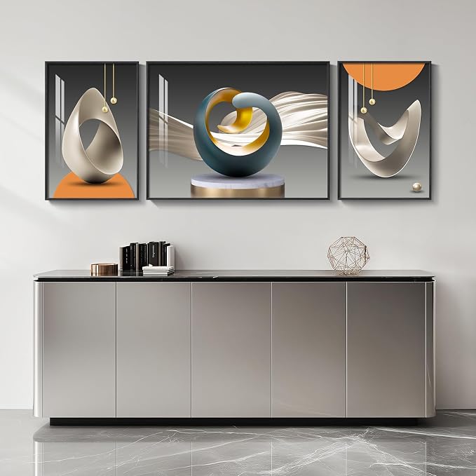 Extra Large Framed Modern Luxury Large Wall Art for Living Room, Set of 3 Piece Bright Style Abstract Paintings Artwork for Walls, Big Size Art Prints Pictures for Hallway Dining Room Office Wall Decor