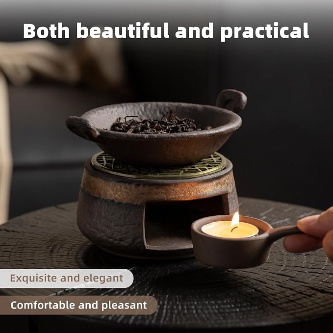 Cedar Aromatherapy Burner & Ceramic Oil Warmer for Home & Office (Heat-Resistant Double-Handled Baking Tray + Stone-Patterned Oven + Accessories)