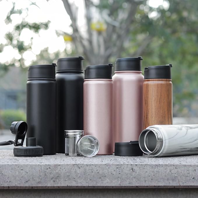 Sivaphe Tea Infuser Bottle With Removable Loose Leaf Tea Strainer Cup 18/8 Stainless Steel Portable Insulated Travel Tea Tumbler Black