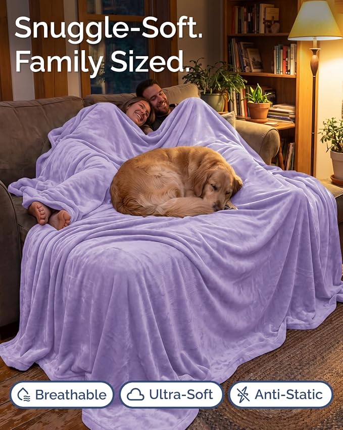 Ultra Soft Fleece Blanket Oversized King Size - Flannel Fleece Luxury Blanket - Lightweight for Couch Bed Chair - Thick, Warm and Breathable - All Season Cozy, Pastel Lilac