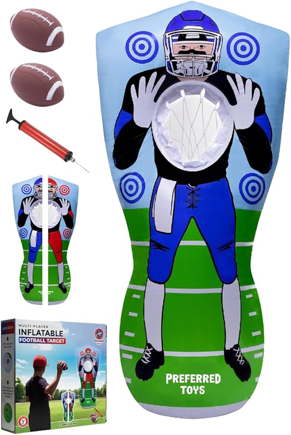 Inflatable Football Target - Double-Sided Toss Training Game with Mini Footballs - Fun Kids Throwing Football Games for Indoors, Outdoors, Birthdays, Camping, Beach - 65 Inch