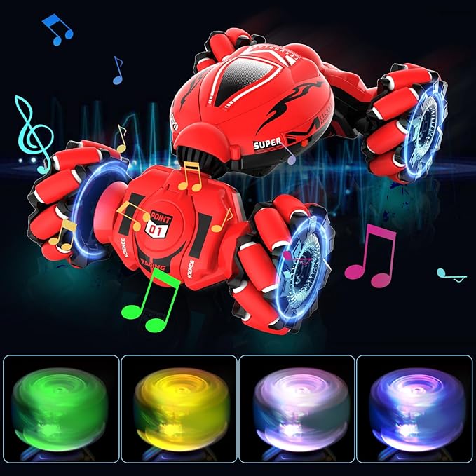 RC Car Toys for Boys Girls 6-12, Birthday Xmas Gifts for 6 7 8 9 10 11 12 Years Old, Gesture Sensing RC Stunt Car with Lights Music 2.4GHz 4WD Hand Remote Control 360° Rotate All-Round Drift