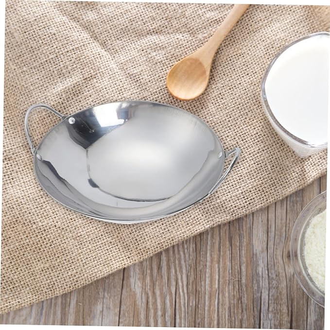 Angoily Stainless Steel Griddle Non Stick Stir Fry Pan Cooking Pan Steaming Pot Saute Pan Asian Wok Steel Wok Frying Pan Hot Pot Oven Stainless Wok Cooking Pot Metal South Korea Work Mini