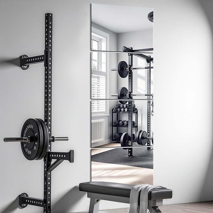 Delma Wall Mirror Full Length, Glass, 16x12'' - 4PCS | Mirror Tiles, Full Body Mirrors for Home Gym, Over The Door, Entryway, Living Room, Bedroom