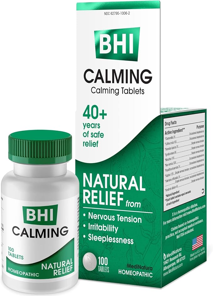 MediNatura BHI Calming Support Tablets – Natural, Plant-Based Support for Simple Nervous Tension, Irritability & Sleeplessness – Relaxation & Nighttime Support – 100 Count