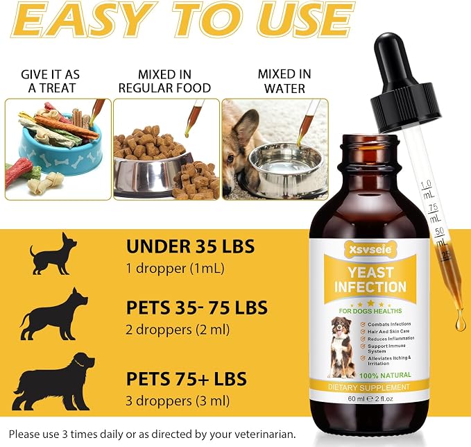 Yeast Infection Treatment for Dogs, Xsvseie Dog Ear Infection Treatment Natural Yeast Treatment Drops for Dogs,Dog Herbal Supplement Soothing Irritation & Itching Discomfort for All Breeds & Size