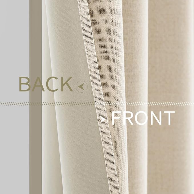 MIULEE 100% Blackout Linen Textured Curtains for Bedroom Solid Thermal Insulated Cream Beige Grommet Room Darkening Curtains & Drapes Luxury Decor for Living Room 52 x 63 Inch (2 Panels)