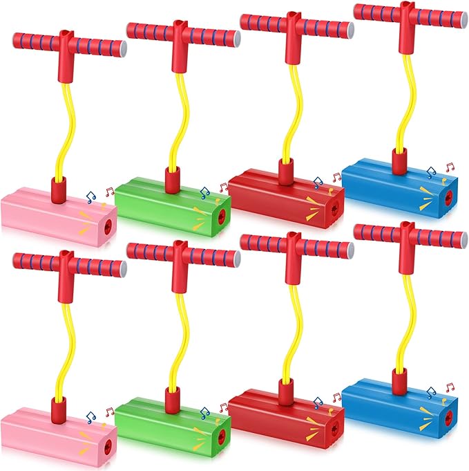 Wettarn 8 Pcs Foam Pogo Jumper Promote Grow Tall Pogo Stick Foam Jumper Safe and Fun Jumping Stick for Teens Boys Girls Outdoor Indoor Halloween Christmas Stuffer Gift Squeaks with Each Hop, 4 Colors