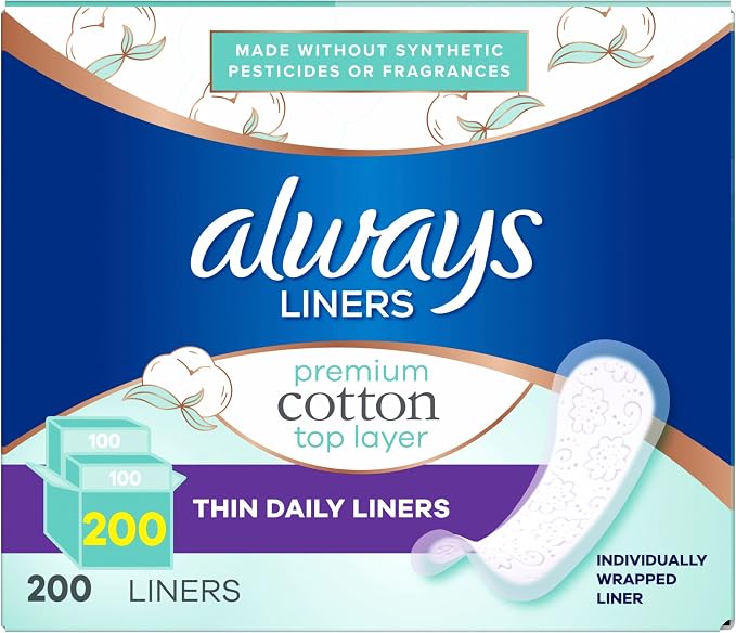 Always Panty Liners for Women Premium Cotton Liners 200 Count