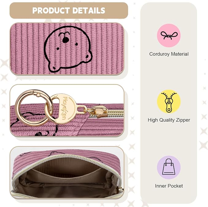 Period Bag for Teen Girls, Corduroy Sanitary Napkin Storage Bag, Menstrual Pad Pouches Tampon Holder for Purse (Bears-Pink)