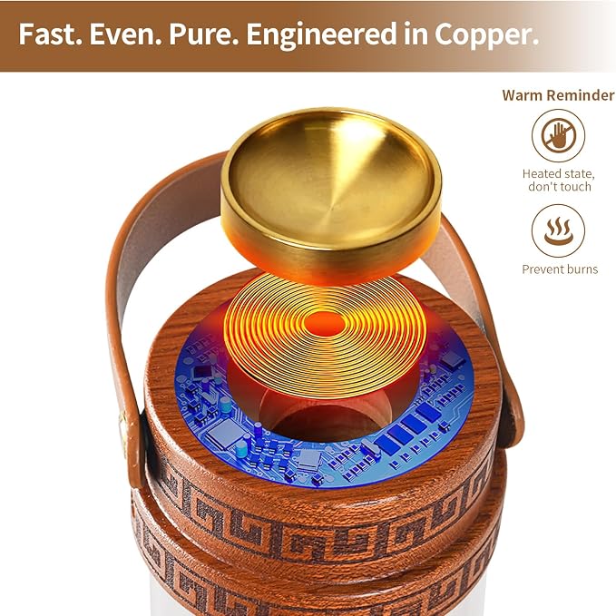 Electric Waterless Essential Oil Heat Diffuser PTC Heating Copper Plate with LED COB Soothing Glow Warm Mood Light, Portable Natural Wood Scented Oil Warmer for Bedside Yoga & Zen Decor