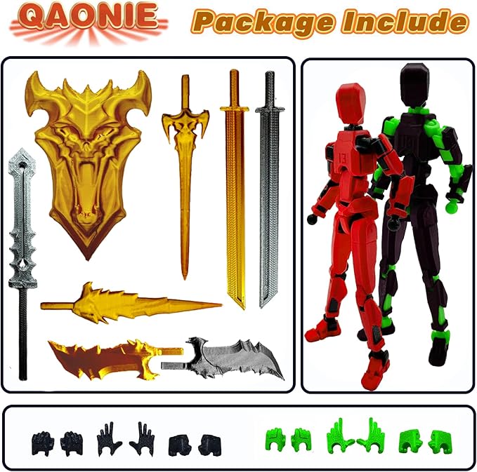 3D Printed 5.54-inch Multi-Jointed Action Figures Dummy13, Full Body Mechanical Movable Toy, Multiple Accessories, Hand Painted Figure, Desk Decoration, Creative Gifts (Z-Set2)