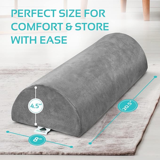 2 Pack Large Half Moon Bolster Pillow for Legs, Knees, Lower Back and Head (2 Pack) Lumbar Support Pillow for Bed, Sleeping | Semi Roll for Ankle and Foot Comfort - Machine Washable Cover, Grey