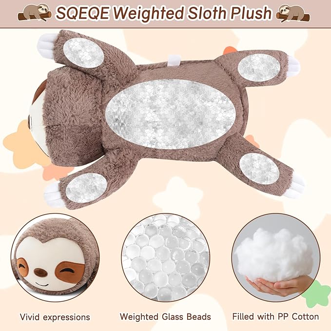 SQEQE Weighted Stuffed Animals Sloth Plushies, Weighted Sloth Plush, Soft Pillow Toy for Kids Adults, Christmas & Valentines Gift 23.6 Inch 3.8 Lbs
