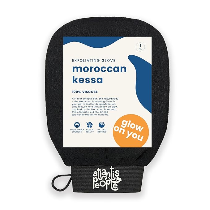Moroccan Exfoliating Glove - Body Scrubber & Wash Mitt for Smoother Skin, Exfoliates Dead Skin Cells, Helps Even Skin Tone, Ideal for Self-Tan Removal & Keratosis Pilaris, Ingrown Hair