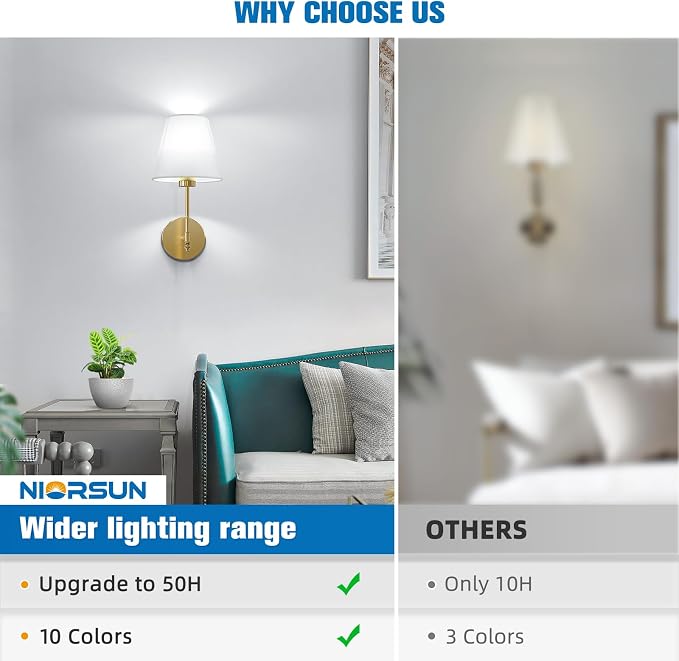 14.5 inch Battery Operated Wall Sconce Set of 2,Gold Rechargeable Wall Lights with 10400mAh Dimmable Detachable Bulbs and Remote,9 Colors Wireless Sconces for Bedroom Living Room Hallway Decor