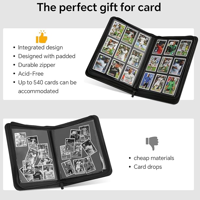 Trading Card Binder, Premium 9-Pocket Double Sided 540 Pocket PU Card Collection Binder, Collectible Trading Card Albums for MTG, TCG, Sports Cards (Pink)
