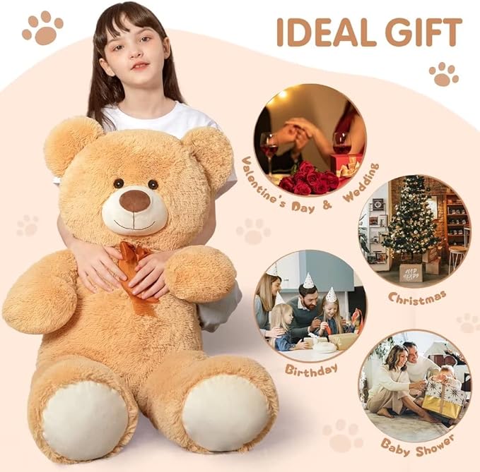 MorisMos Giant Teddy Bear Stuffed Animal 3ft,36'' Big Bear for Kid,Large Stuffed Bear for Baby Shower, Teddy Bear for Girlfriend Boyfriend Wife Mom Fiancée Valentine's Birthday, Tan