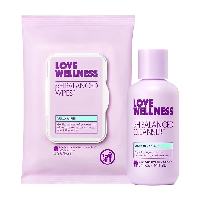 Love Wellness pH Balanced Cleanser & pH Balanced Wipes | Her Essentials Duo | On-The-Go Body Care Set for Her | Gentle External Cleansing Duo