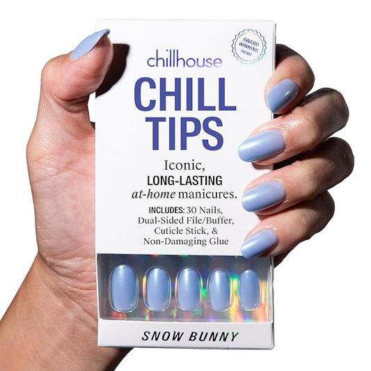 Chillhouse - Chill Tips, Press on Nails Kit - Snow Bunny (Oval) - 30 Nail Shapes & Sizes - Up to 2 Weeks of Wear - Customizable Fit - Reusable - Latina Founded & Women Owned - Beauty & Self Care