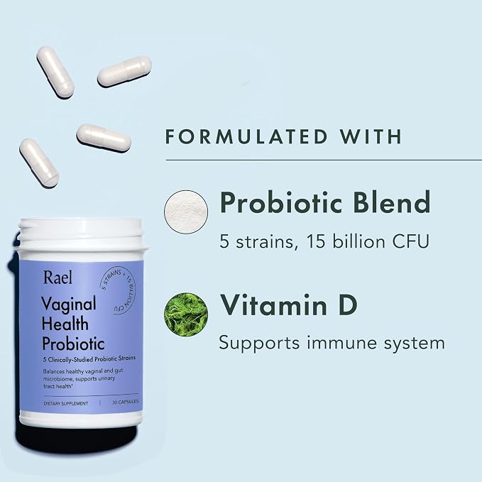 Rael Probiotics for Women pH Balance Supplement Vaginal & Gut (30 Servings) | Prebiotics, Vitamin D, Gluten-Free, Overall Urinary & Vaginal Health Support, Gut Health, Wellness, Immune Support