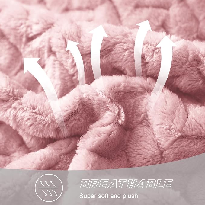 Exclusivo Mezcla Soft Fleece Bed Blanket Twin Size, 60”x80”, Pink | Cozy Fluffy Lightweight Blankets for Summer, Decorative Plush Flannel Throws for Living room, Bedroom with Leaves Pattern