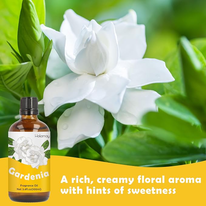 Gardenia Fragrance Oil, Holamay Floral Single Essential Oil 3.4 fl.oz/100 ml, Premium Candle Making Scents, Fragrance Oil for Soap Making, Diffuser Oils for Home