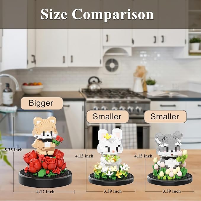 Artificial Flower Animal Toy Building Set for Adult,Mini Bear Plant Bonsai Tree Friend Set for Girl,Botanical Collection Gift for Kids,Office Home Decor Building Block,Birthday Gift for Women