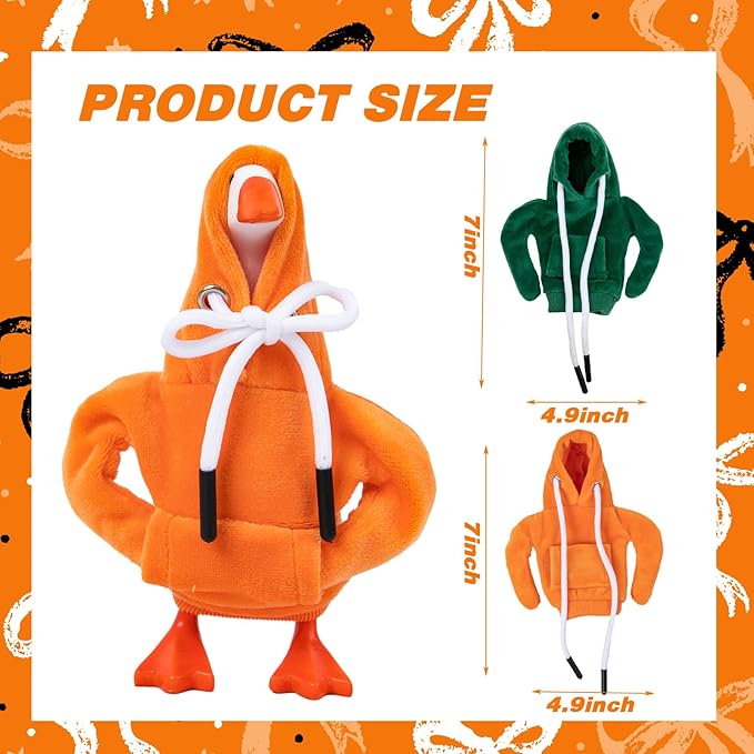 2 Pcs Desk Goose Outfits 7 Inches, Mini Desk Goose Clothes Hoodies 7 Inch Porch Goose Costume Desk Goose Accessories for Magnetic Goose Statue Table Decor (Green & Orange)