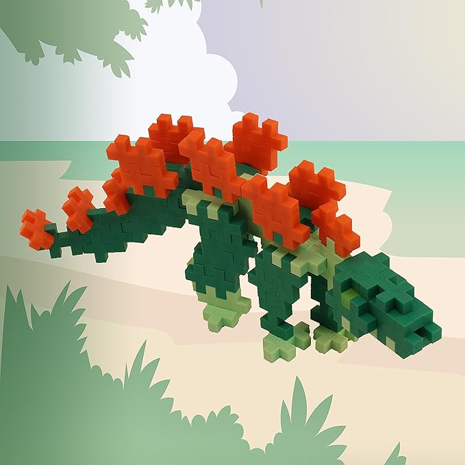 Plus Plus 3D Dinosaur Figure Building Block Set, 70 Mini Interlocking Puzzle Pieces, Fun Stem Toys for Kids - Stegosaurus Maker Tube