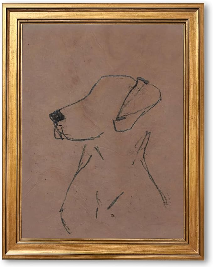 Gold Framed Minimalist Dog Sketch Wall Art Painting Neutral Line Drawing Dog Portrait Print Modern Pet Lover Picture Poster Simple Aesthetic Canvas Artwork for Room Bedroom Office Home Decor 12x16inch