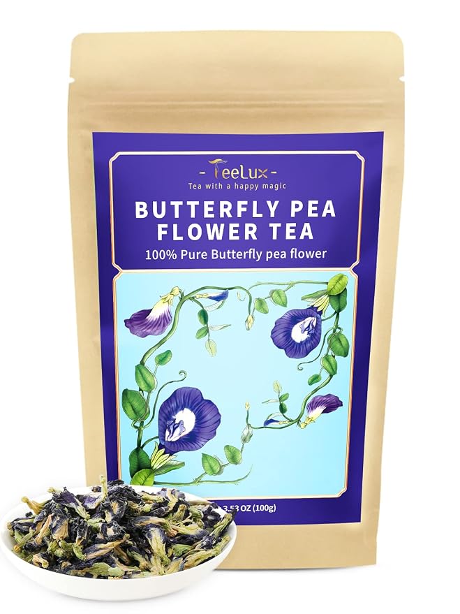 TeeLux Butterfly Pea Flower Tea, Non-GMO, Natural, Premium Dried Butterfly Pea Flower for Blue & Purple Drinks and Food Coloring, 3.5 Oz