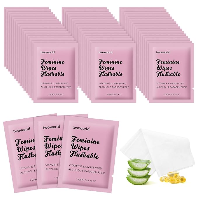 twoworld 400 Feminine Wipes Individually Wrapped,Flushable Wipes Travel | Feminine Care Vaginal Wipes for Adult,Women,Girl and Homeless(Unscented)