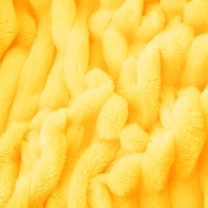 Bright Yellow Fleece Throw Blanket 90”×90” for Couch Sofa Livingroom | Super Soft Cozy Plush Microfiber Flannel Bed Blanket Striped Design Lightweight Home Decor Gifts for Adults Mom Women
