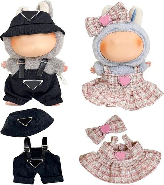 2 Sets Cute Doll Clothes for labubu，17cm Dolls Outfit Accessories,for la-bubu Dolls/for la-bubu Clothes,Pink Dress+Black Set It's a Gift for labubu Enthusiasts and Collectors (No Doll)