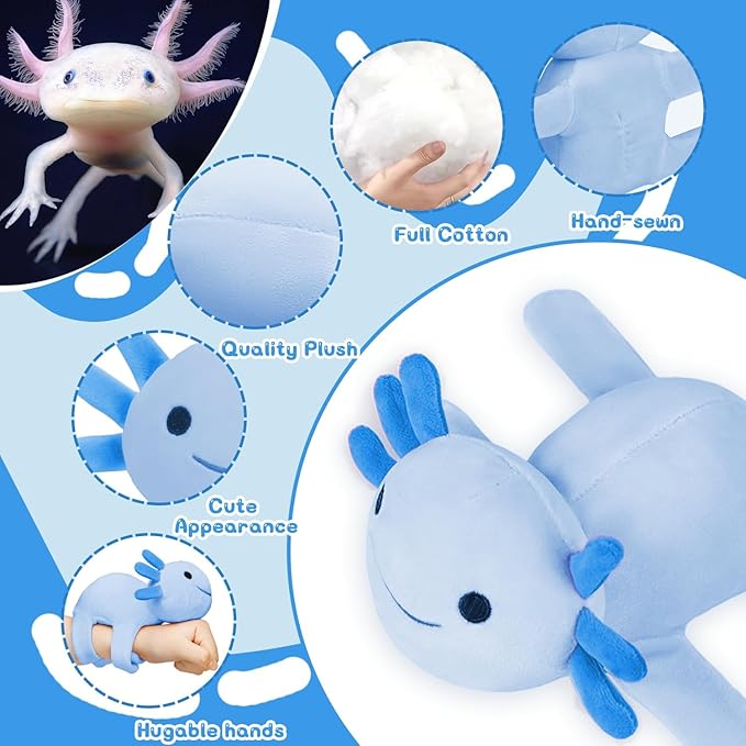 Huggers Axolotl,Stuffed Axolotl Slap,Cute Animal Book Buddy Slap,Fun Axolotle Toys for Boys and Girls.Blue