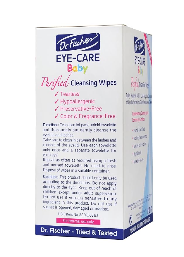 Dr. Fischer Baby Eye Wipes for Newborns & Toddlers - Sterile Eyelid Cleansing Wipes for Clogged Tear Ducts, Stye & Pink Eye - Tear Free, Hypoallergenic, Rinse Free - Pediatrician Recommended