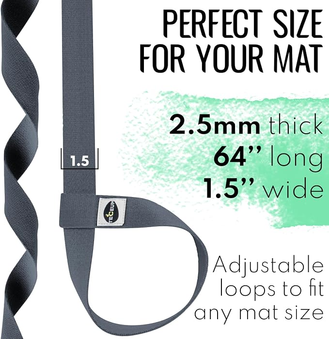 TECEUM Yoga Mat Strap – Extra Soft & Thick Cotton Carrier for All Mats | Adjustable Skin-friendly & Non-Slip Mat Holder Sling in 30+ Colors [Mat Not Included]